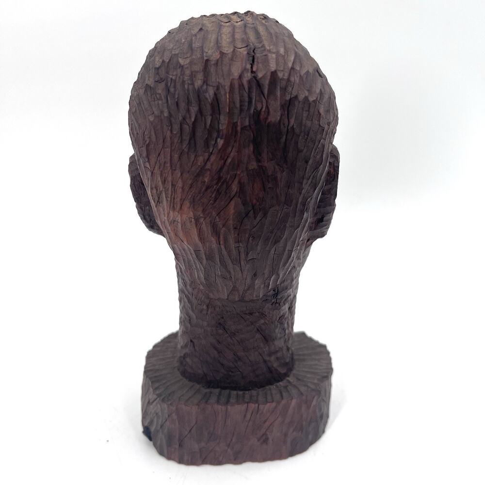 Antique Folk Art African American Man Solid Heavy Carved Wood Head Statue - Picture 5 of 10